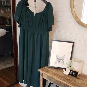 Dark Green Smocked Waist Dress, 2x